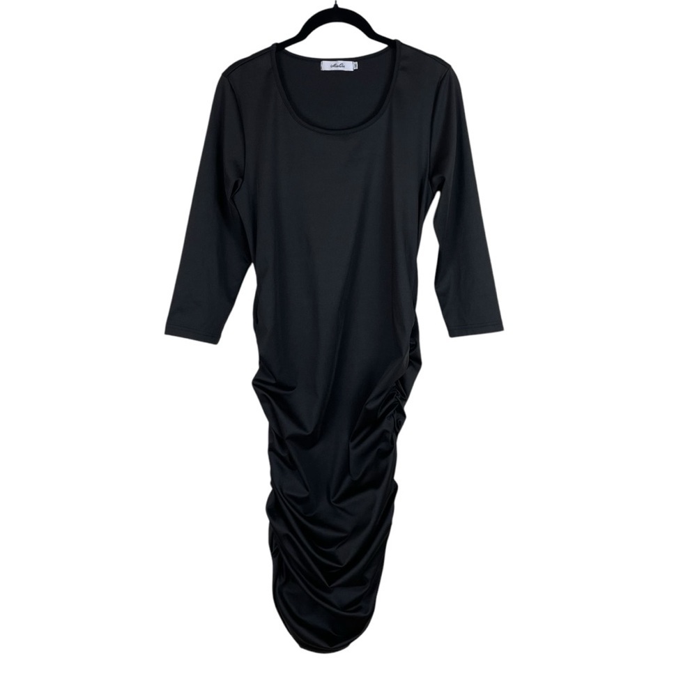 Miss Qee Maternity 3/4 Long Sleeve Bodycon Fitted Midi Dress Stretch Size M